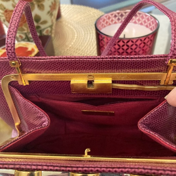 Pre-Loved Authentic Judith Leiber Burgundy Karung Handbag - Picture 5 of 6